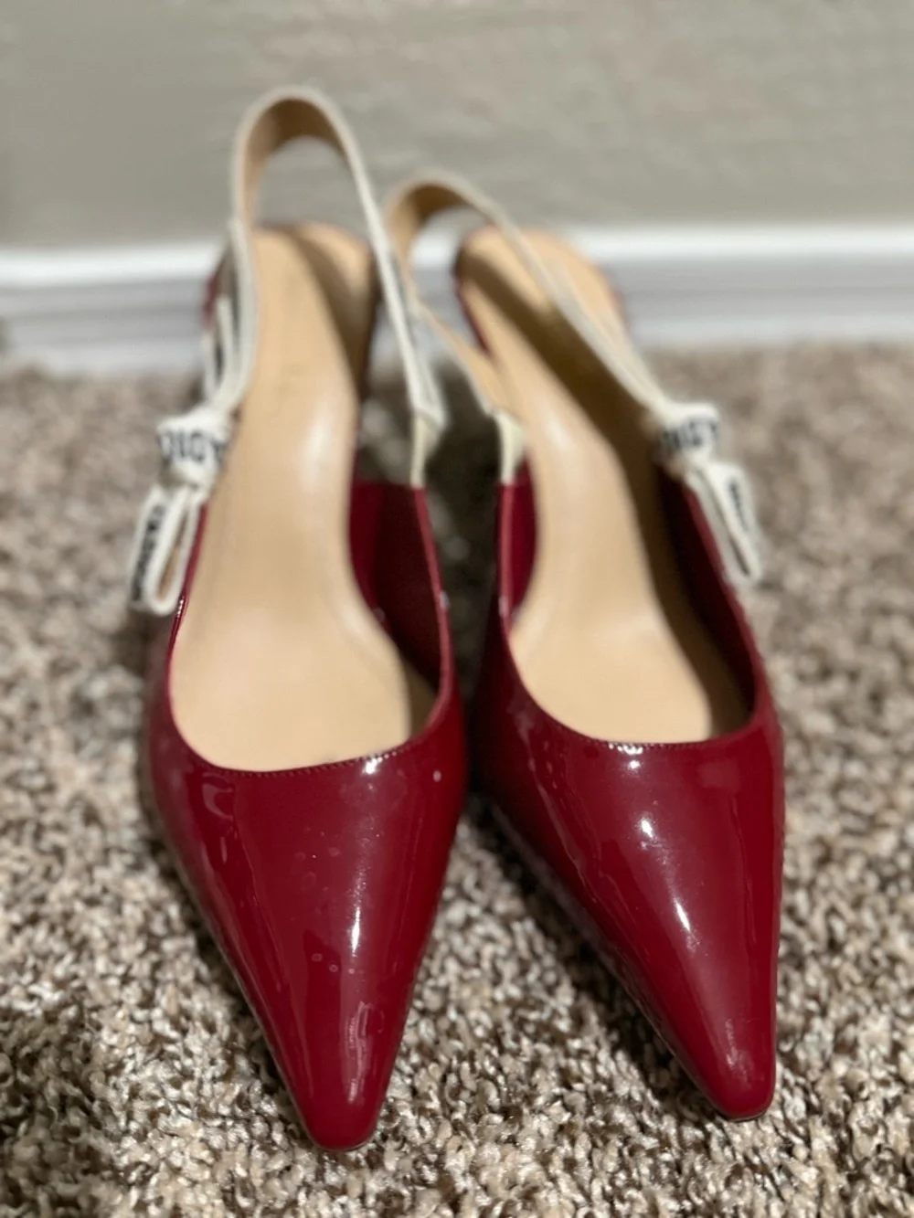Christian Dior Red Patent Pointed Slingback Heels. - Picture 3 of 5